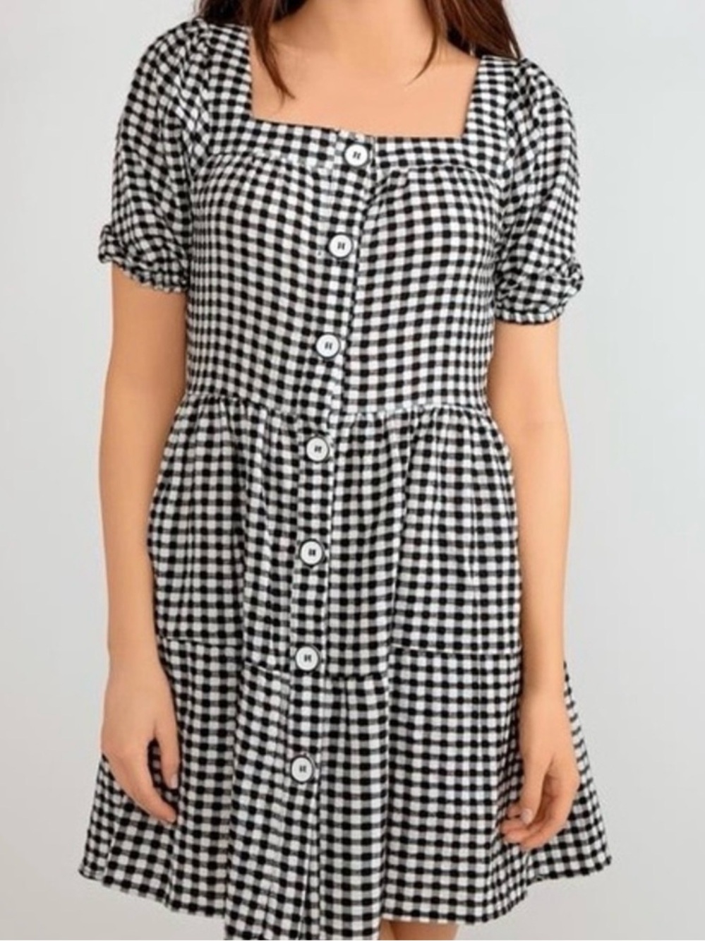 Dex Black and White Gingham Button-Front Dress NWT